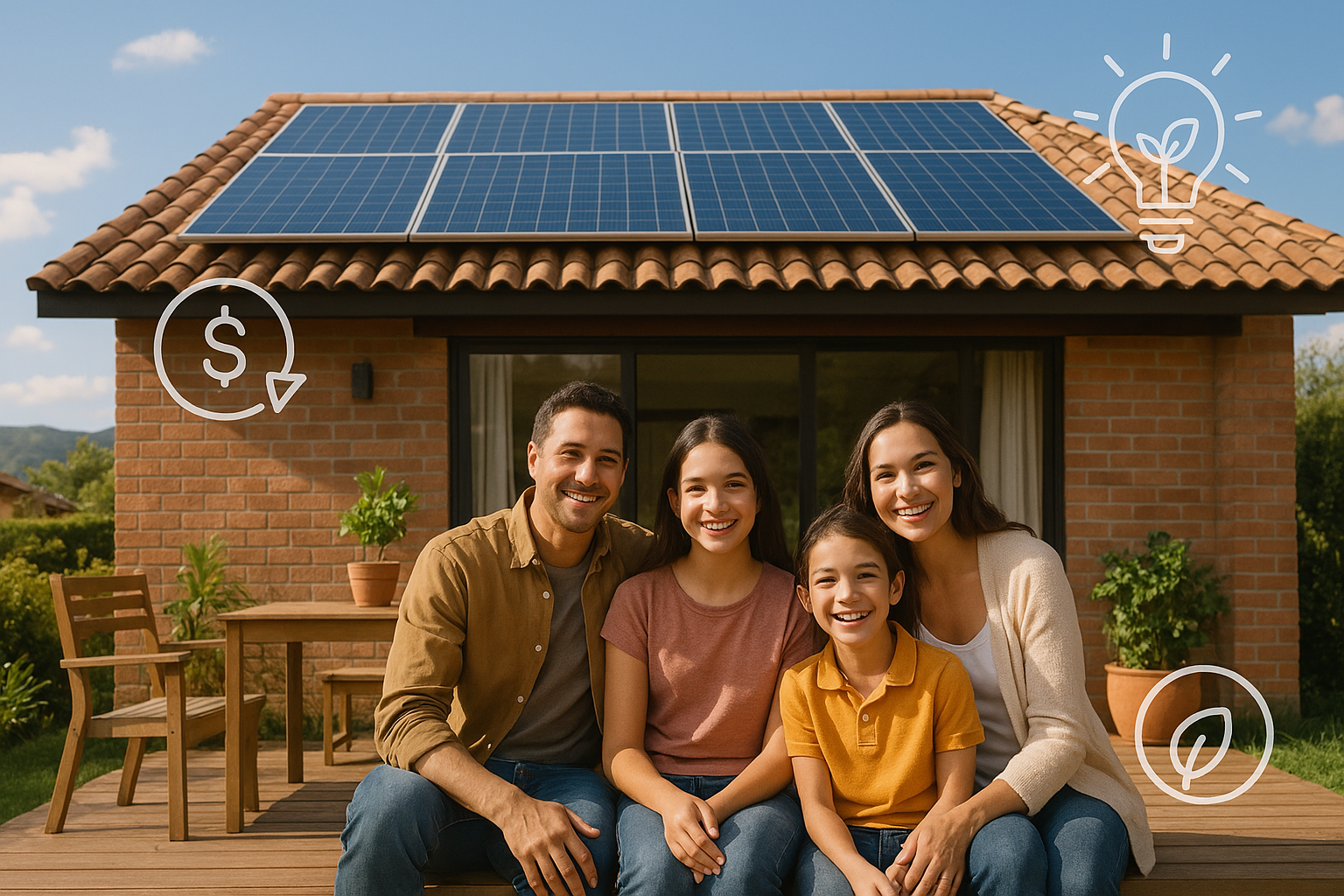 Familia generando su propia energía solar financiada por SEOS